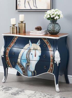 2I式实木斗柜卧美室收纳柜彩LTU复绘五斗橱客厅靠储墙抽屉物柜古