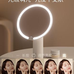 2025新款 用发527光梳妆l高清补 室镜子化妆镜家ed带灯办公桌面台式