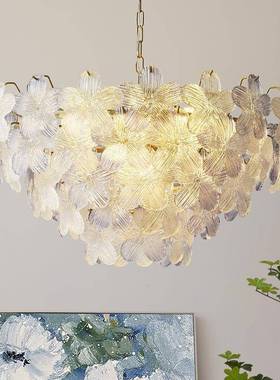 法式2025主新款客厅浪花朵彩50381色璃灯具温馨卧婚漫房儿童公玻