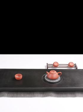 乌金石茶盘家用大号小号然排水石头金石茶海天整托80343块石材茶