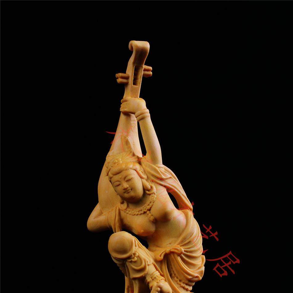 式黄杨木新古典中敦煌飞摆天仕女木雕件家装饰77868工艺品居人物