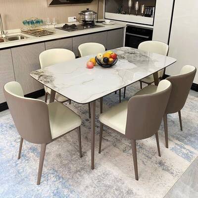 意轻奢岩板式餐MVA桌椅组合家用户型现代约长方形小吃饭简桌岩板
