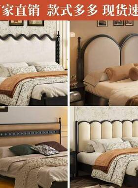 头双单卖美式靠ONZ包黑色1.5米人床法复古软包床床中古风实式木床