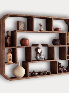 博古架实物木中式壁挂式茶架65184子置架上墙约现简代