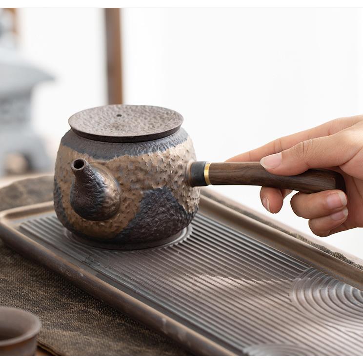 玉堂泡粗陶侧把壶复家用德陶瓷大容量茶壶茶器古老岩泥茶具QQT单