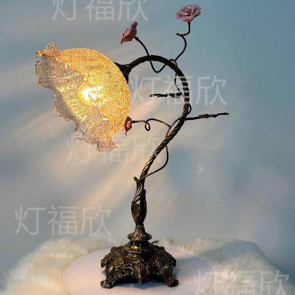 法铜式田园风花朵台灯美JJT-9738式复卧古术温馨艺浪漫玫瑰花室床