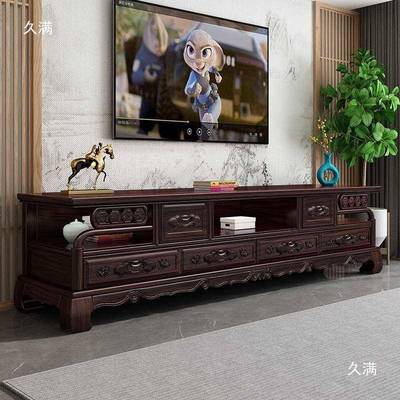 新中电式全实木厅视柜简约金丝806#檀木客影视柜多能储功物后靠柜