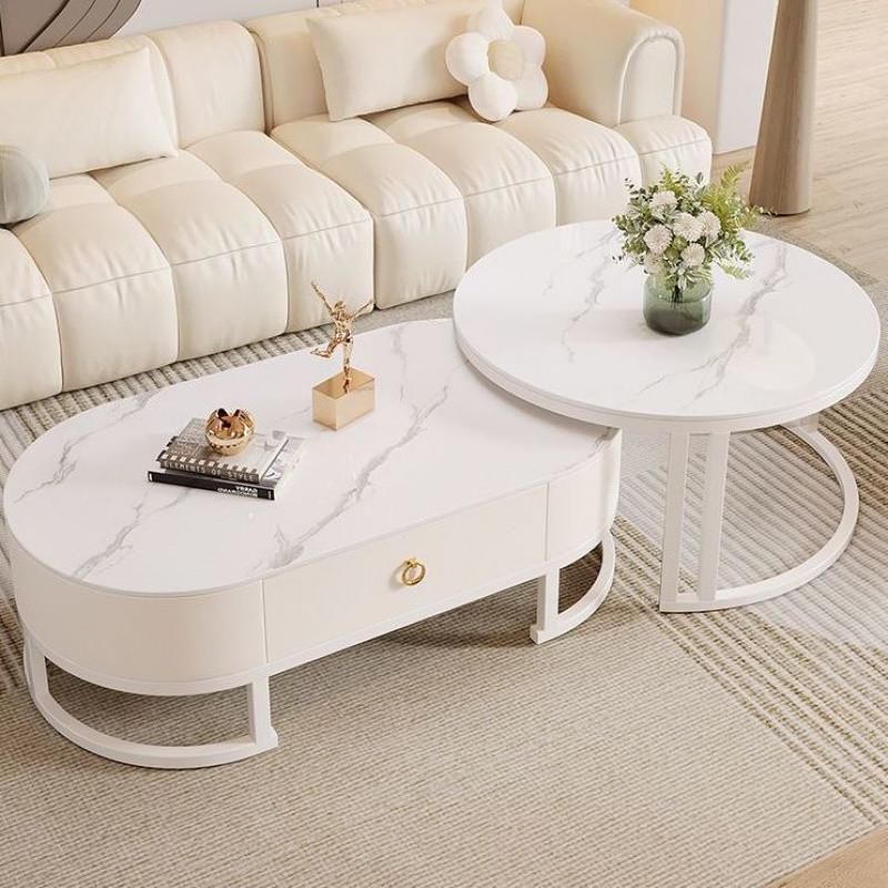 Ta玻璃茶几客厅家用式l奶油风椭圆2形20KOD法5款高档可移动白色极