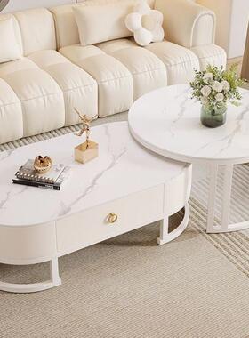 Ta玻璃茶几客厅家用式l奶油风椭圆2形20KOD法5款高档可移动白色极