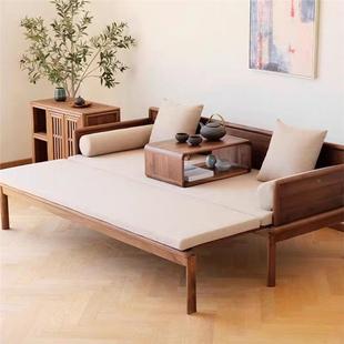 新中式实木用22609日罗汉床两小型推拉式樱桃木黑户胡桃木客厅沙