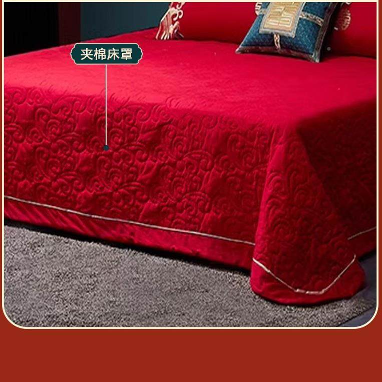 中式婚庆刺绣床上四件套房新婚大红色套婚床纯棉被陪嫁喜被XWA单