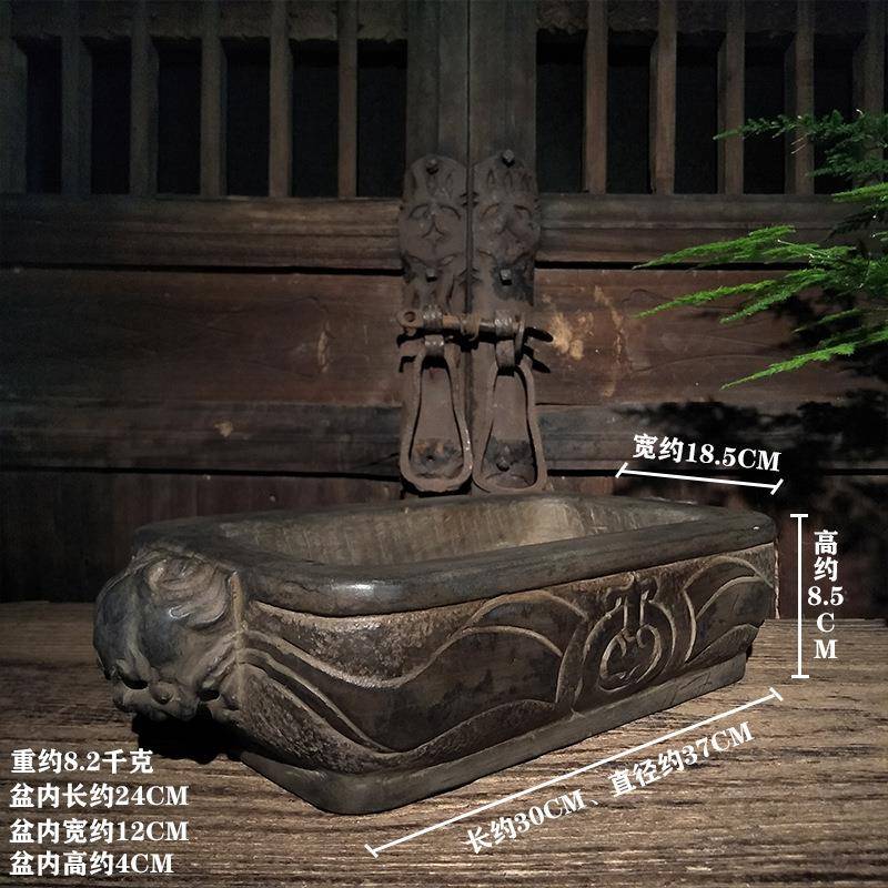 厂家仿石雕山西青石无兽头石盆式花鱼盆盆中复古陈设摆件收古藏