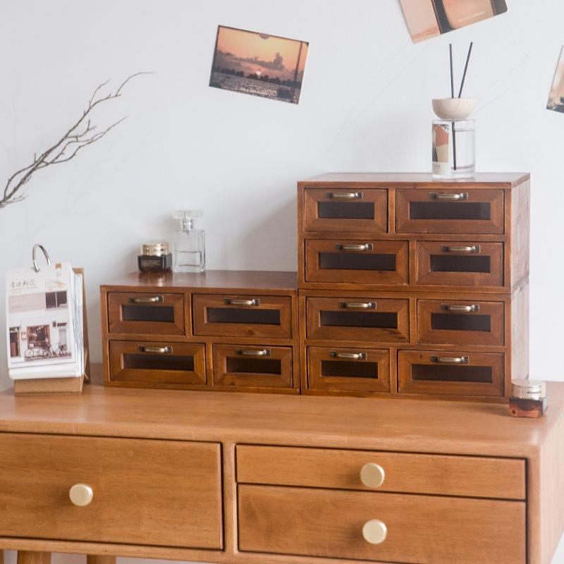 X复古&实木桌面物收纳盒EEB账胶带工具收纳抽屉柜梳妆台多层手小