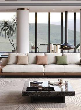 康纳布艺沙发客SF0017#厅式现代轻组奢高端棉麻意极简直排沙发合