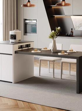 伸缩岛台餐黑桌一体现代约极简轻奢色沃顿岩简板78386中岛台家用