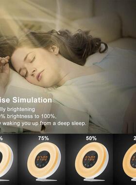 热销七彩变色灯LE闹钟模拟日出DJAT唤醒灯日助落灯眠床头小夜灯