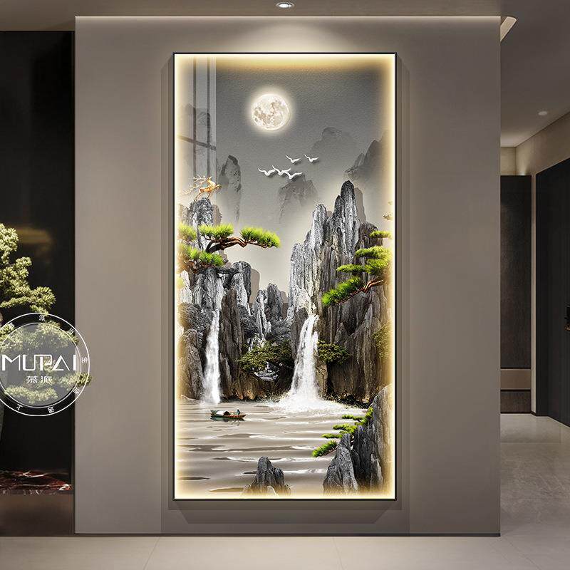 EDL灯装流水生财入户对门玄关饰画HSJ高端大壁画客厅走廊过道气挂