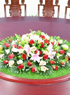 餐桌假花大圆桌中装饰花摆草件人造转花圆形盘间绢80902花草坪毯