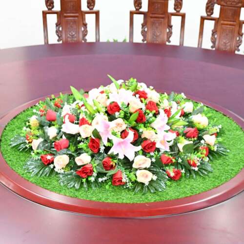 餐桌假花大圆桌中装饰花摆草件人造转花圆形盘间绢80902花草坪毯