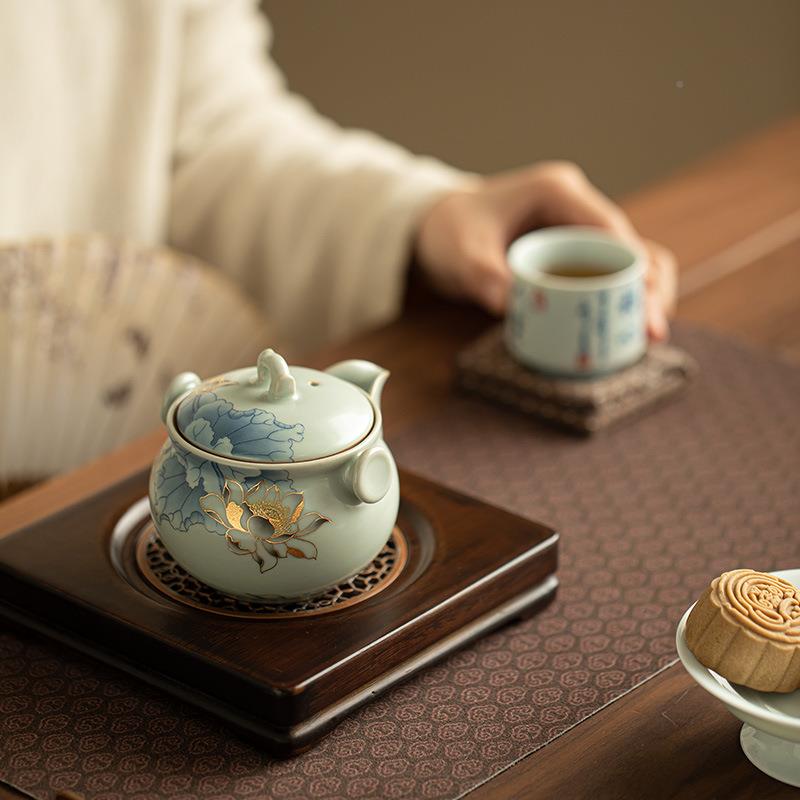 复古掐丝抓汝窑青瓷手壶泡功茶茶壶JYQ家用壶茶具陶瓷大容量夫泡