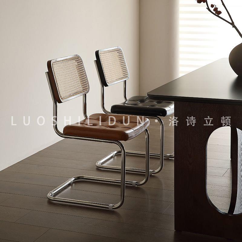 法式中古藤XQL编餐家用意式餐桌实木皮椅子复瓦西里不锈钢古凳编