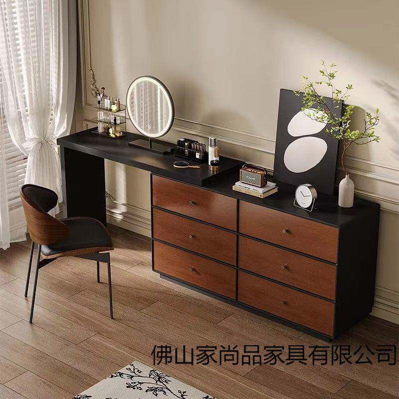 木QT中古纳风实梳妆台斗货柜一体现卧室胡桃木纹化妆桌化妆台收柜