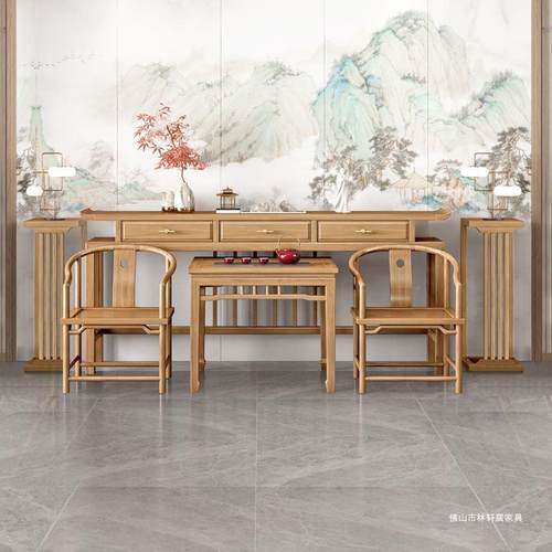 新中件中堂六套条案农堂村屋厅279堂实木翘头长条几供桌八式仙桌