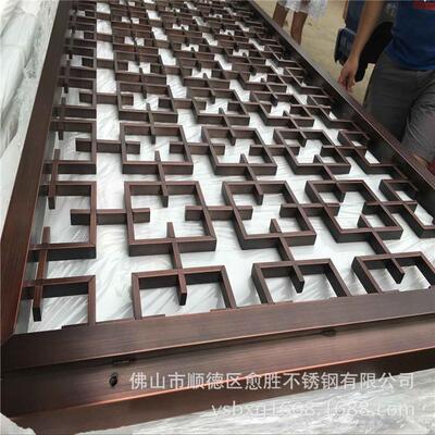 黑河满红酒店不锈钢方管无缝焊接铜花格工艺892焊古铜做古旧屏风