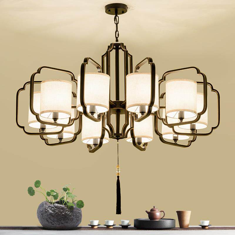 现代新中式LED客厅吊灯别墅仿古灯古典中国风茶楼铁艺吊中山灯具