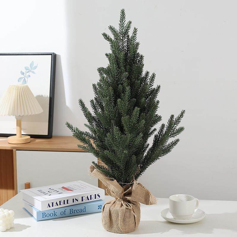 圣诞装饰品绿色迷你人造圣诞树摆件麻布底座小桌面圣诞树盆景装饰