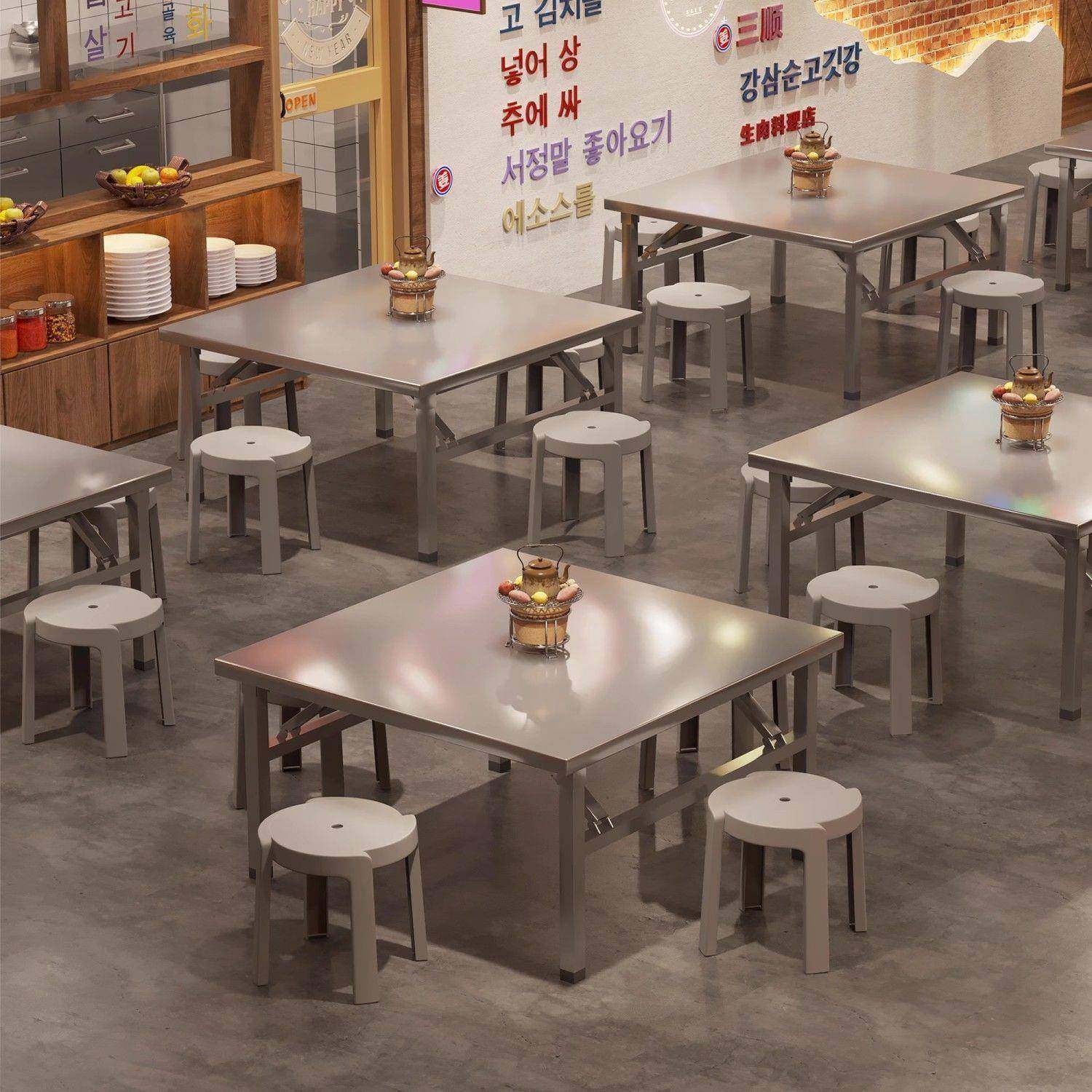 不锈钢烤肉桌夜市摆摊方桌长条桌木炭碳烤炉一体折叠式商用大排档