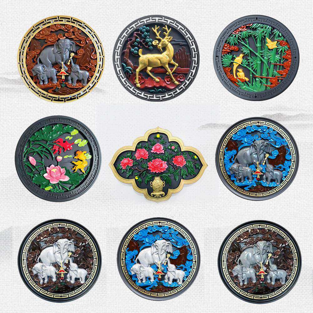 梦古彩绘树脂挂件大全仿砖雕中式影壁芯装饰塑料仿古墙面挂饰