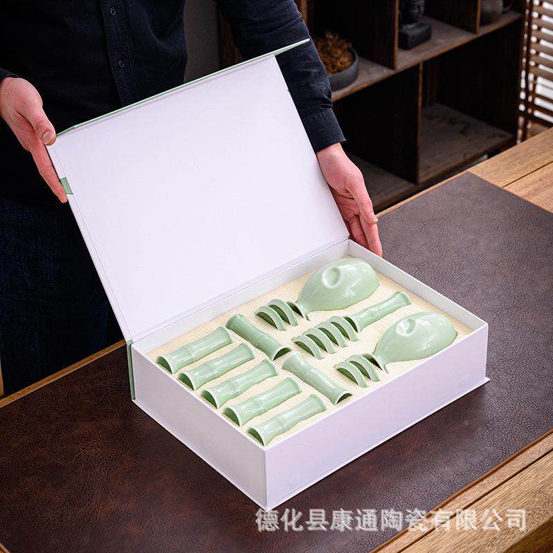 青花瓷具套装杏村一反三竹花节小酒杯举套PKC装酒青花陶瓷酒具礼