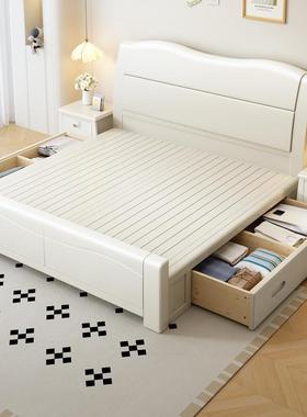 白色全床.现代简约18米加实厚主卧木雕花双人床1.5家用气压812#储