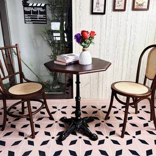 复古餐咖啡厅桌店椅组合甜品烘厅焙店椅OGF子奶茶美式 西实木桌中