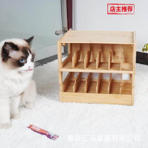 创意约简竹木宠猫罐头架家用实木多层物零食木架桌面质罐头收V58