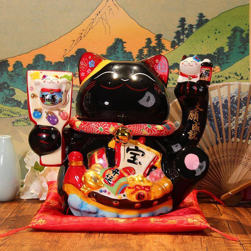 陶瓷财猫办财猫存发钱罐公招室家居开运创35932、3意招财摆件黑色