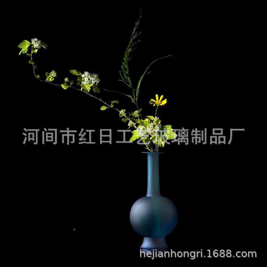 雀蓝花玻瓶璃净瓶宋直颈瓶仿古中文219人花仿器古典式器皿茶空间