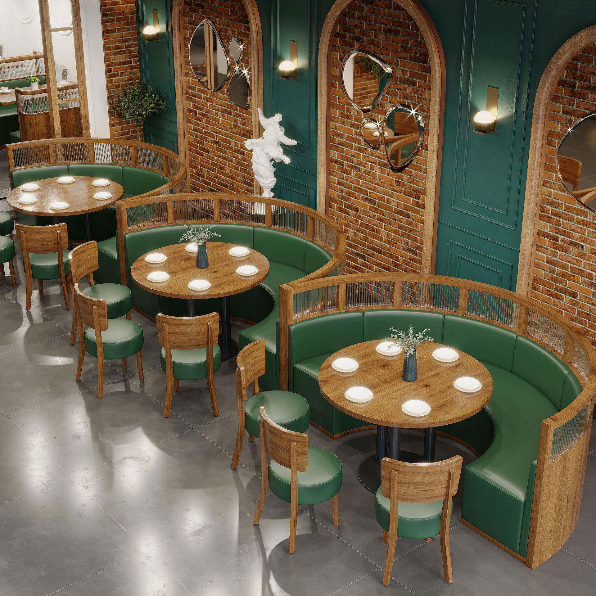 轻奢西餐卡厅饭店座沙发简约奶茶甜品小吃用店家实木椅组YUF桌合