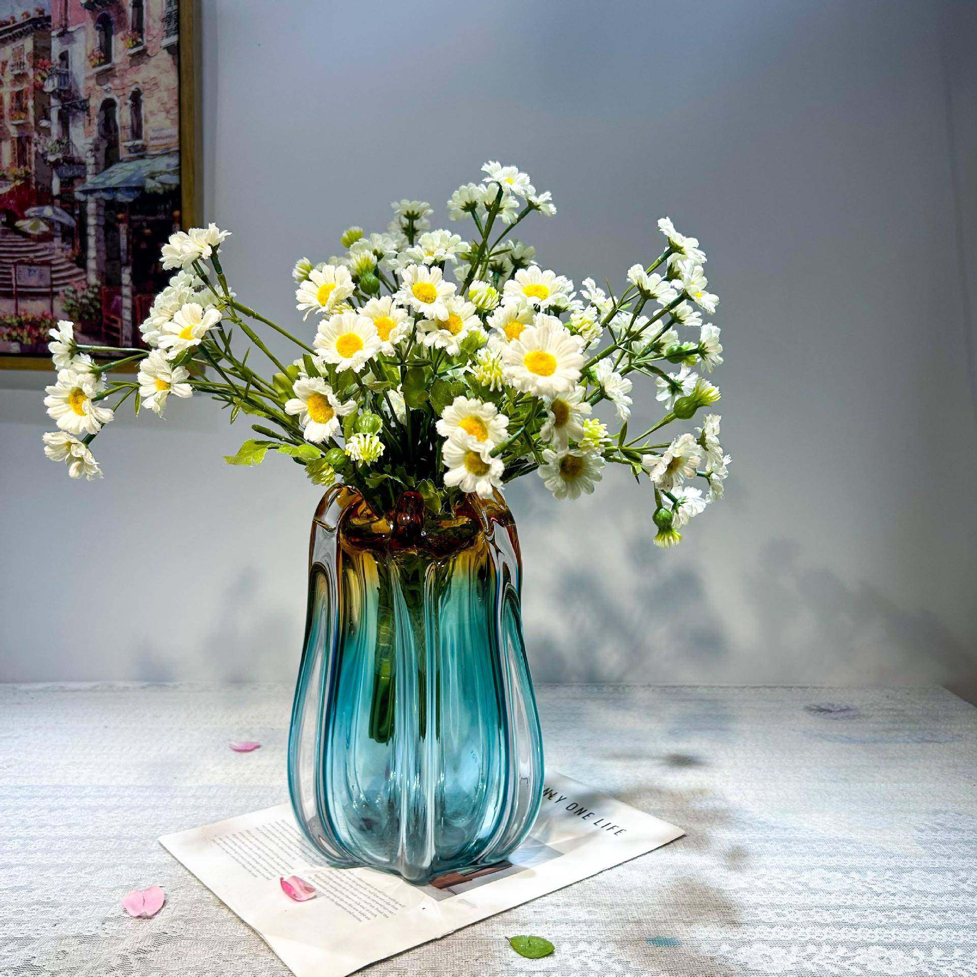 现代间奢渐变手作琉璃花瓶餐样轻板民桌宿酒店插花摆件910高级感,家居饰品,花瓶,淘宝优惠券,粉丝福利购,淘宝优惠卷