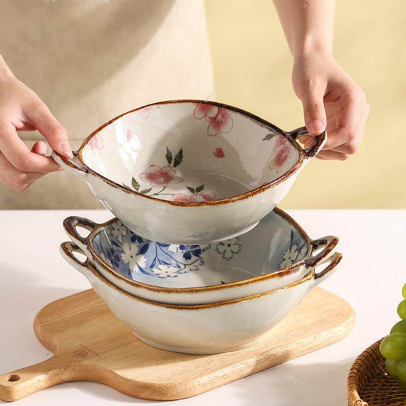 川岛日式屋双碗耳汤碗大号条拉面碗感家用陶瓷汤盆lpum6751面螺蛳