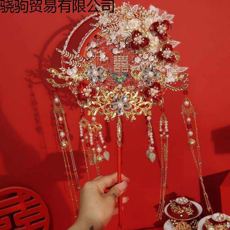 新中式团扇骁厂家直新娘团扇双服面钟品凤求凰秀禾成款新扇子古风
