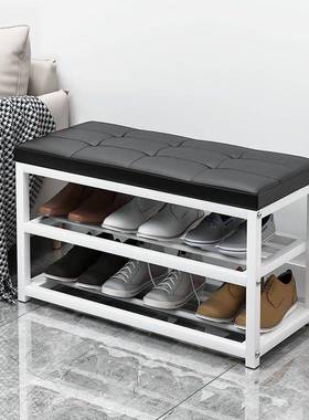 家用门口休息换鞋架简易多层储功物柜可坐QSW铁艺包多软能穿鞋鞋
