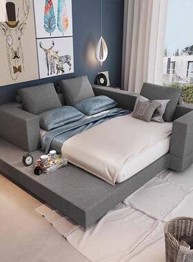 双人科超大GIB床ins欧北现代简约布艺床实木床婚主卧榻榻米床技布