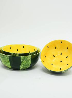 手绘西瓜陶瓷面螺碗颜下值XVQ可爱儿童早餐碗小清高新釉彩蛳粉大