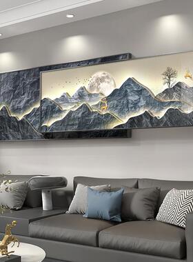 现代轻奢客厅装加饰画感山水画沙背有靠山发背景墙壁叠RRJ画挂画
