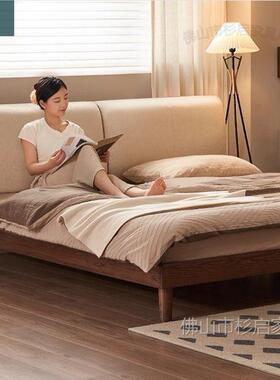 实木简约橡木黑胡桃色软包床.5米1床YFF.81米主卧双人实木新床款
