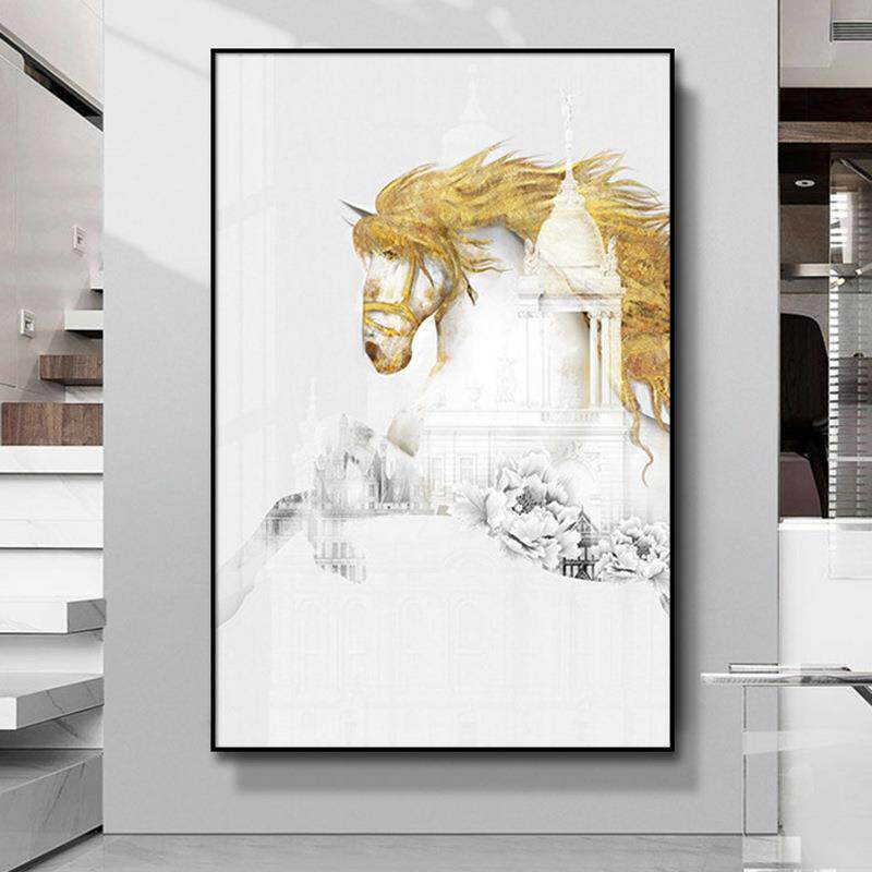 现代简约玄B-908关装后落饰画骏马厅沙发挂画走廊客过道轻奢大幅