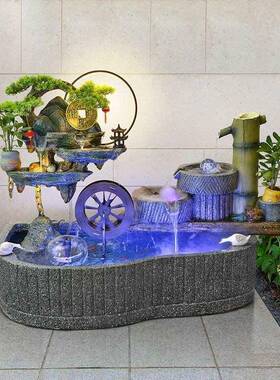 庭鱼池山假造景院室内玄关阳台流水景观摆件循户外花WLP园布置环