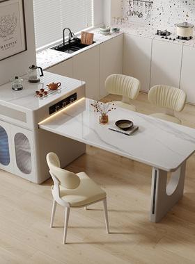 灰色岛台餐桌可伸缩现一体岩磁板电炉KPL代简约烧水壶泡茶波炉储